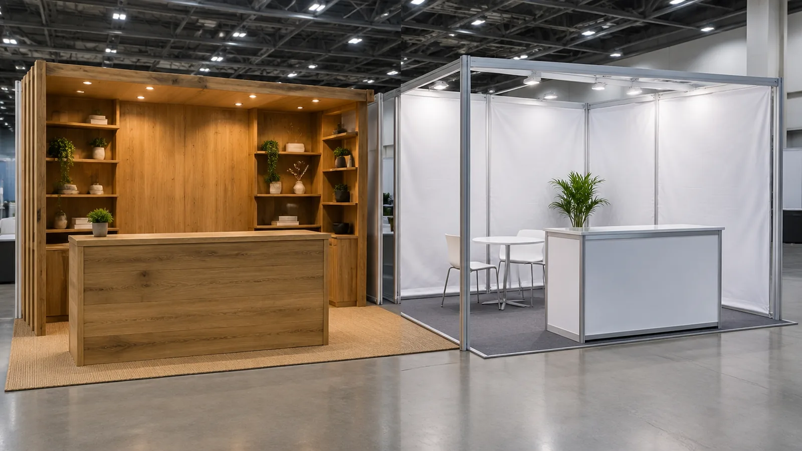 Fuar Salonunda Ahşap Kaplamalı Teşhir Ünitesi Ve Metal Profilli Modüler Stand Detayları.
