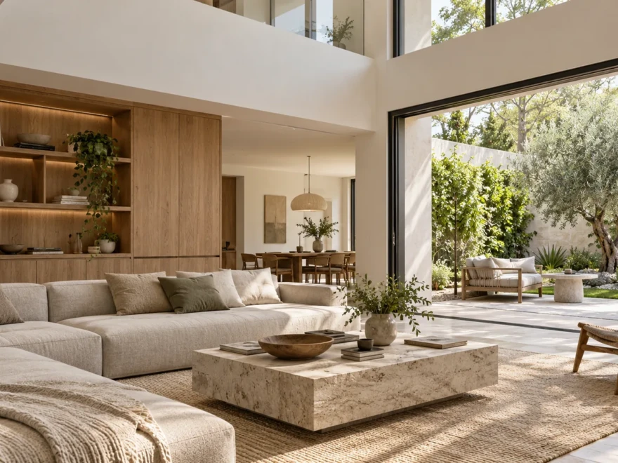 Bahçeye Açılan Çağdaş Villa Yaşam Alanı — Yapay Zekâ Ile Üretilmiş